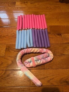 Foam Hair Curlers in Pink, Blue & Purple with Pastel Soft Rod for Heatless Curls